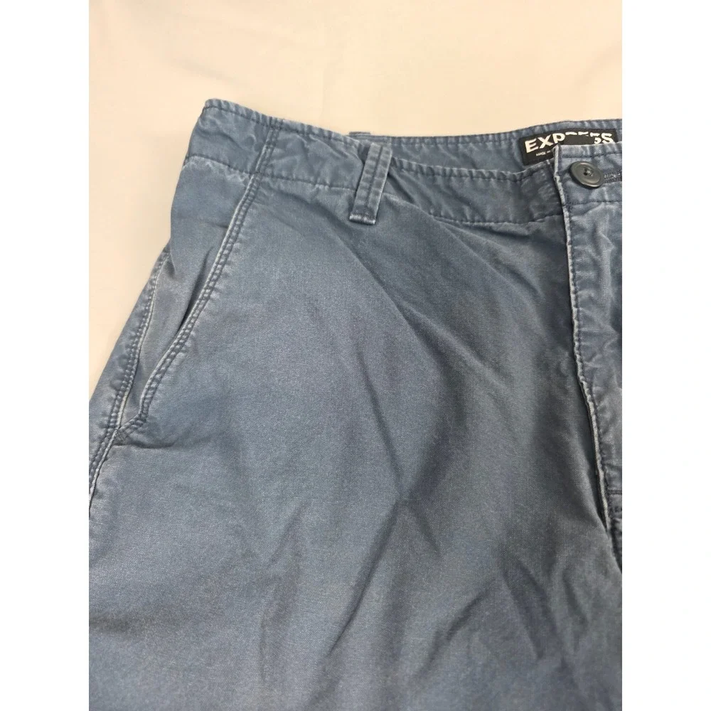 Express Mens Chino Shorts Size 31 Blue Cotton Twill Casual Summer Flat Front
